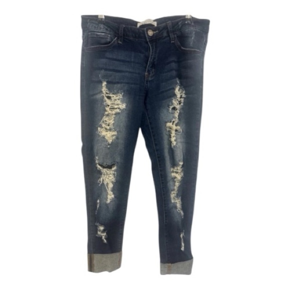 Nature Denim W9 Distressed Skinny Jeans Dark Wash Cuffed NT6019D Size 28
